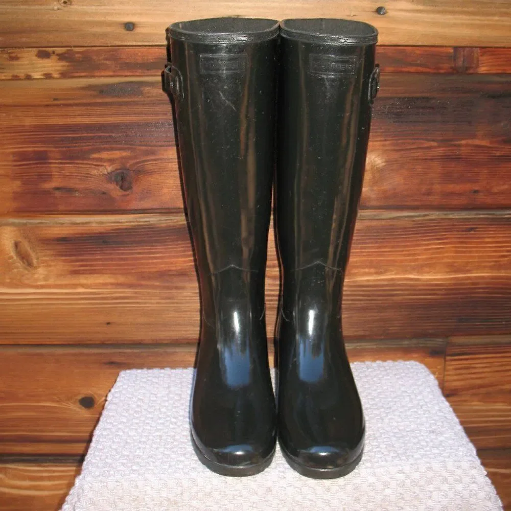 Hunter Original Refined tall wellington boots in black gloss